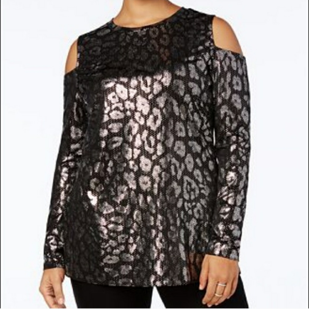 Michael Kors Metallic Cold Shoulder Top